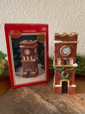 1995 Dickens Collectables Christmas Village Porcelain Clock Tower in Box